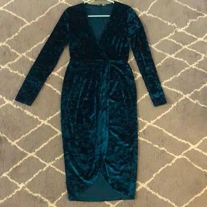 Velvete long sleeve wrap bodycon dress